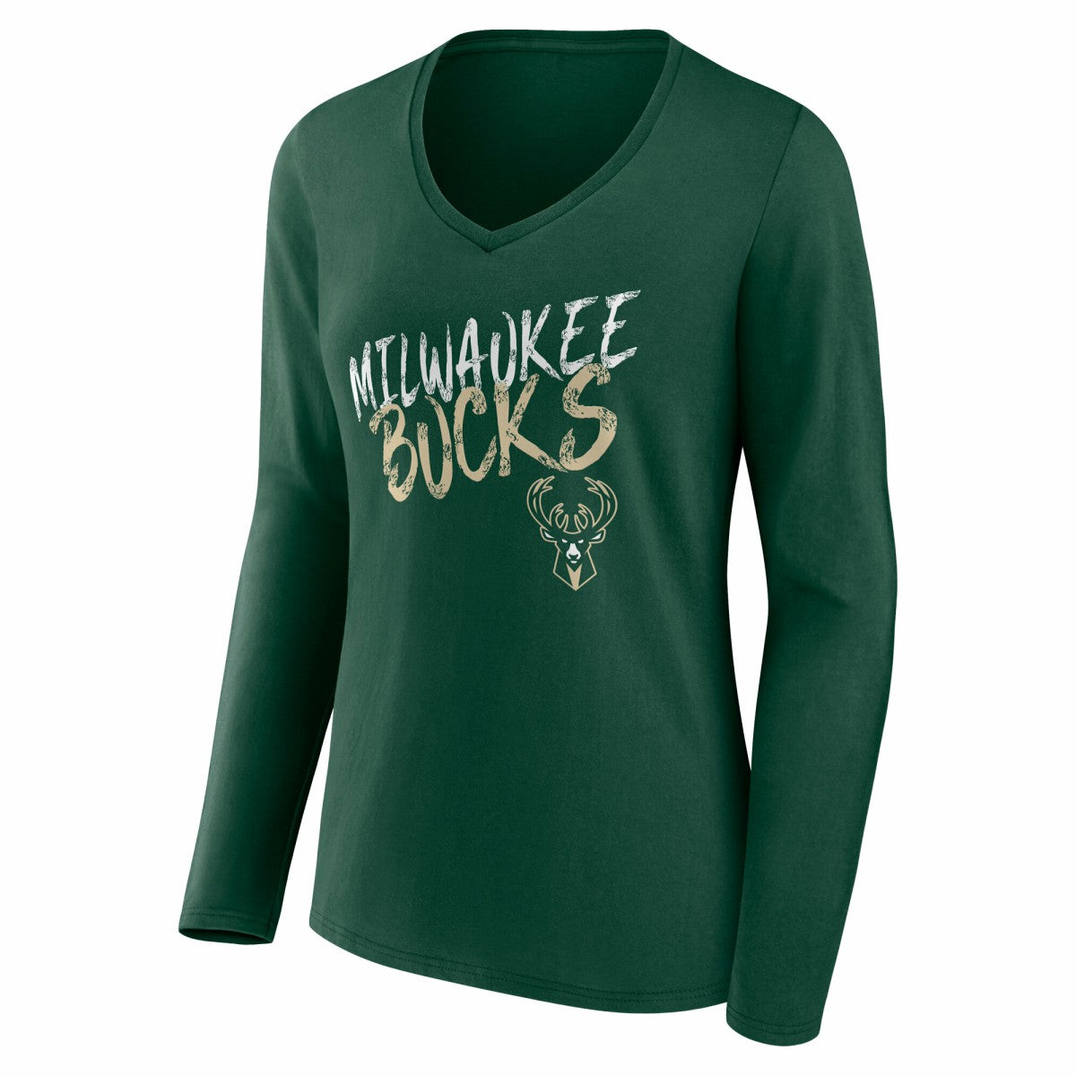 Milwaukee Bucks Women's Hustle Custom Long Sleeve V-Neck T-Shirt Hunter Green