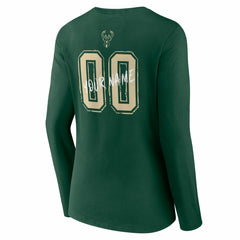 Milwaukee Bucks Women's Hustle Custom Long Sleeve V-Neck T-Shirt Hunter Green