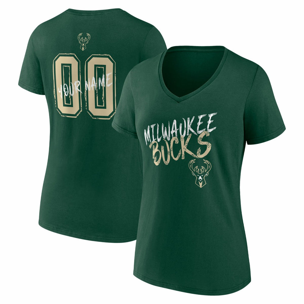 Milwaukee Bucks Women's Hustle Custom V-Neck T-Shirt Hunter Green