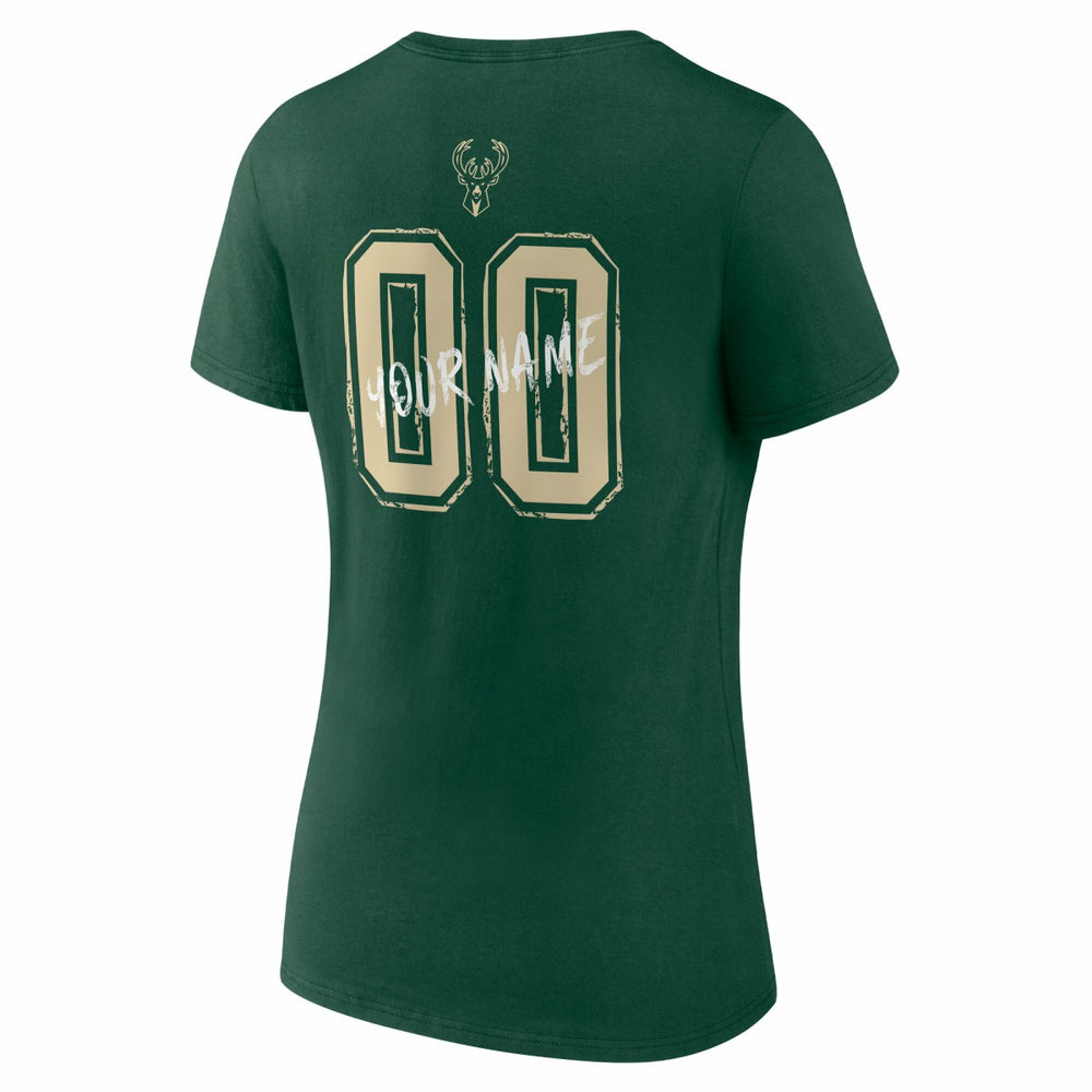 Milwaukee Bucks Women's Hustle Custom V-Neck T-Shirt Hunter Green