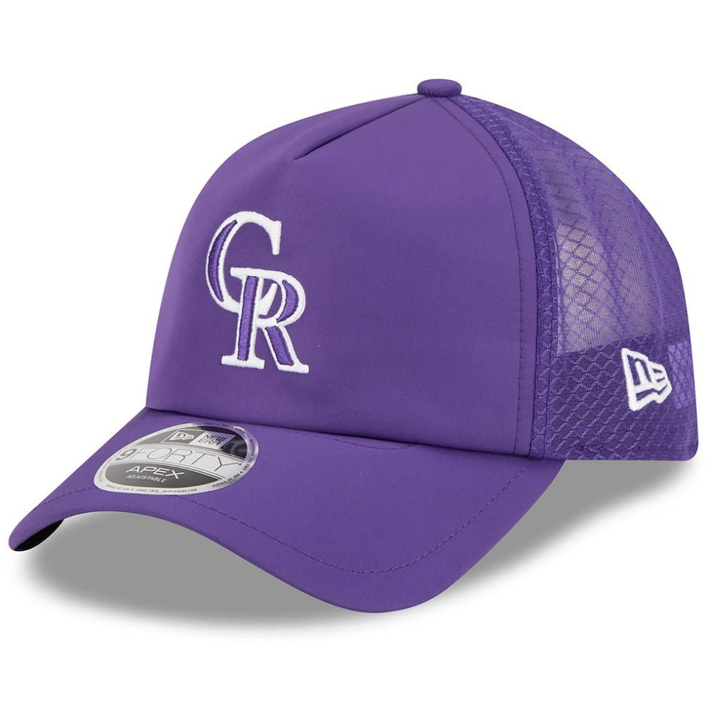 Colorado Rockies New Era 2026 Batting Practice Apex 9FORTY Adjustable Trucker Hat - Purple Hats