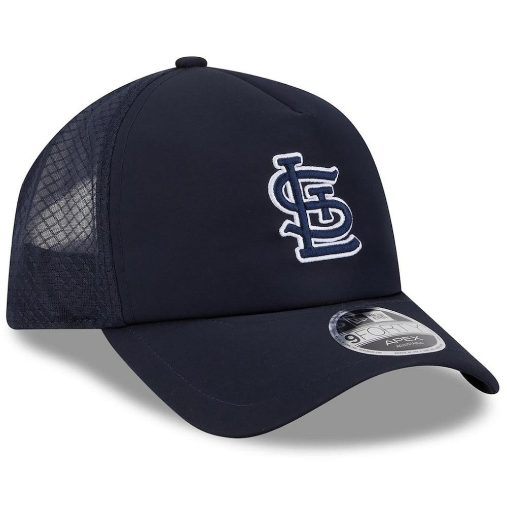St. Louis Cardinals New Era 2026 Batting Practice Apex 9FORTY Adjustable Trucker Hat - Navy Hats