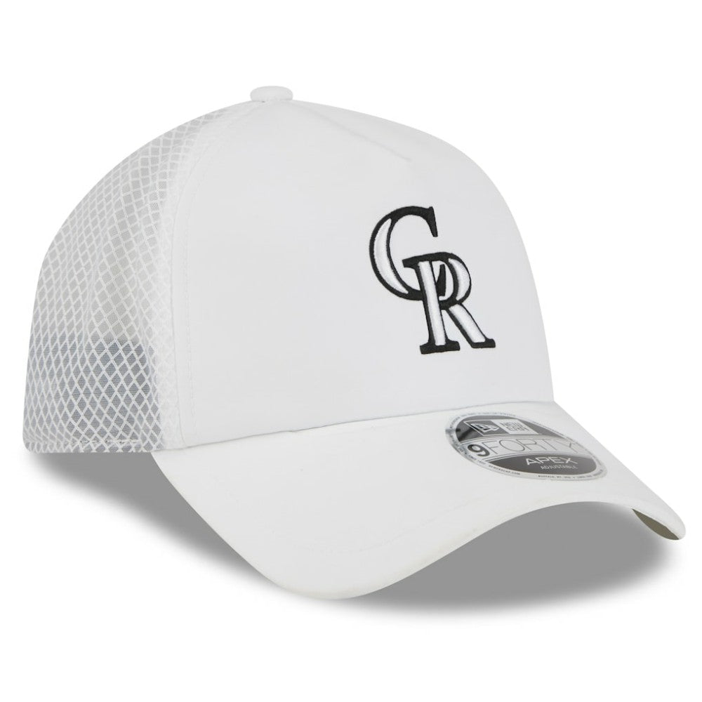 Colorado Rockies New Era 2026 Batting Practice Apex 9FORTY Adjustable Trucker Hat - White Hats