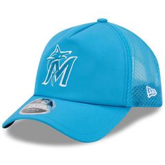 Miami Marlins New Era 2026 Batting Practice Apex 9FORTY Adjustable Trucker Hat - Blue Hats