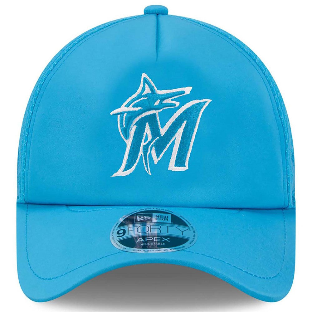 Miami Marlins New Era 2026 Batting Practice Apex 9FORTY Adjustable Trucker Hat - Blue Hats