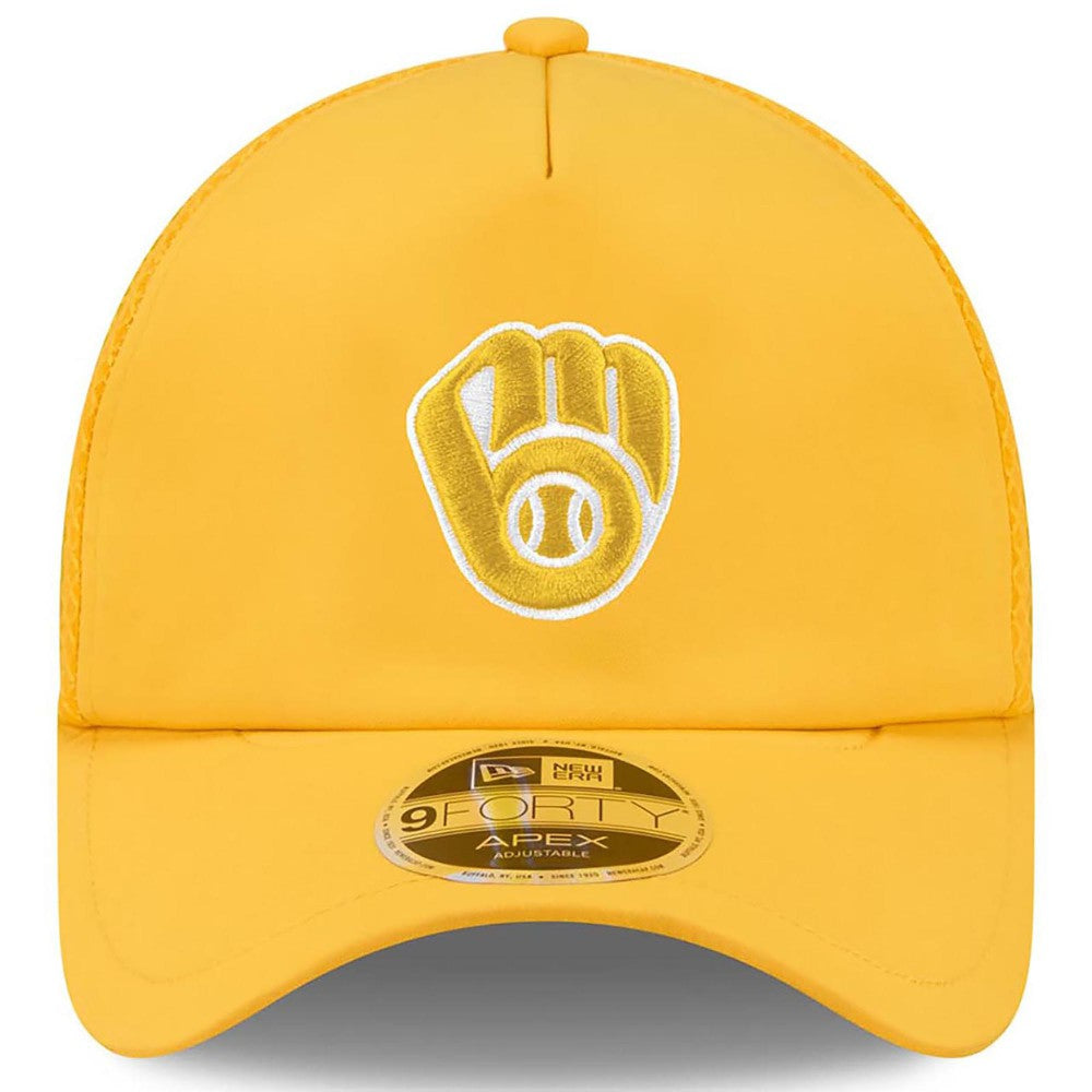 Milwaukee Brewers New Era 2026 Batting Practice Apex 9FORTY Adjustable Trucker Hat - Gold Hats