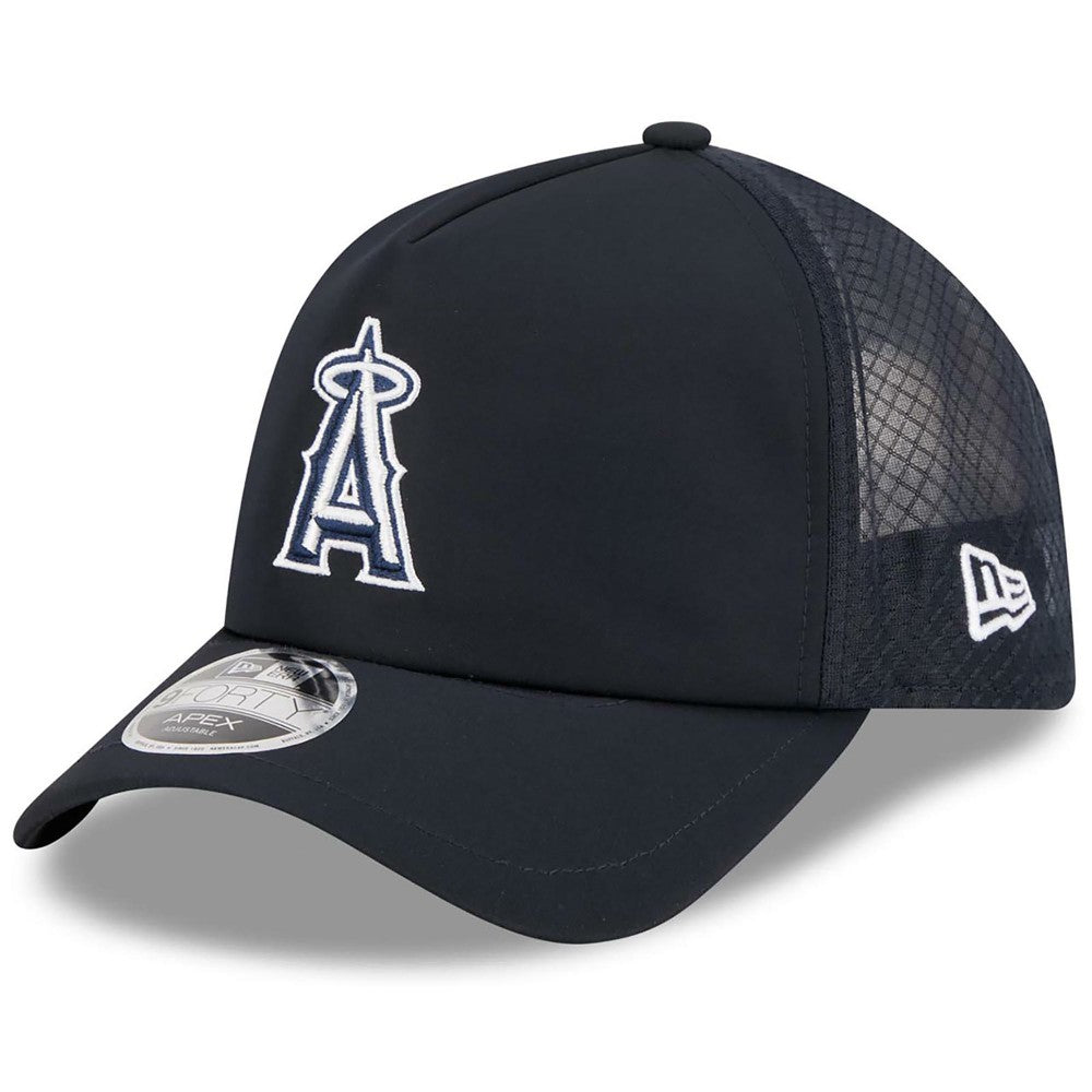 Los Angeles Angels New Era 2026 Batting Practice Apex 9FORTY Adjustable Trucker Hat - Navy Hats