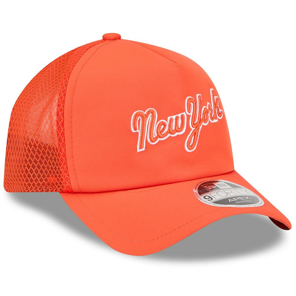 New York Mets New Era 2026 Batting Practice Apex 9FORTY Adjustable Trucker Hat - Orange Hats