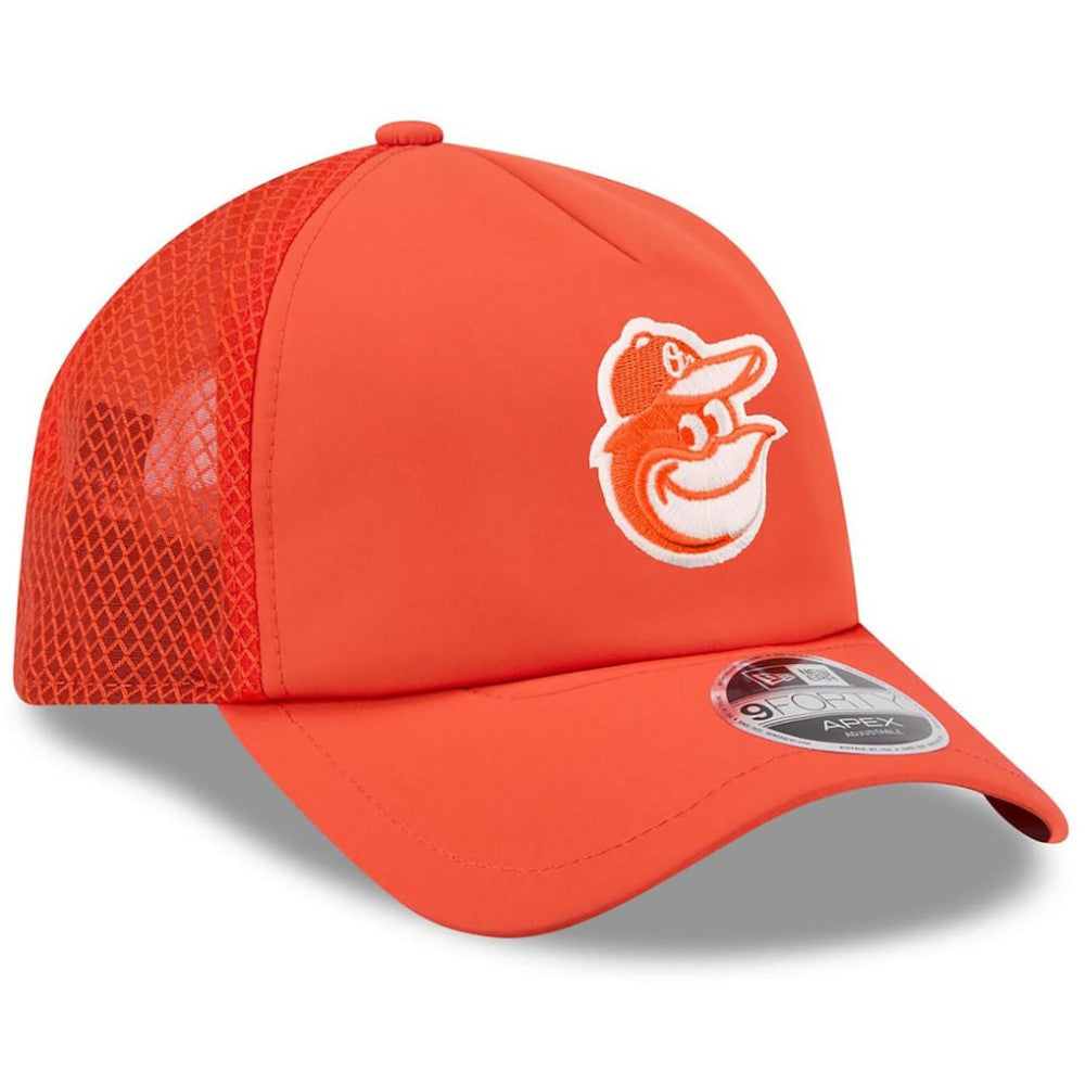 Baltimore Orioles New Era 2026 Batting Practice Apex 9FORTY Adjustable Trucker Hat - Orange Hats