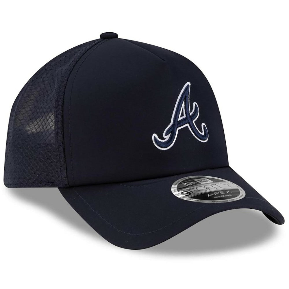 Atlanta Braves New Era 2026 Batting Practice Apex 9FORTY Adjustable Trucker Hat - Navy Hats