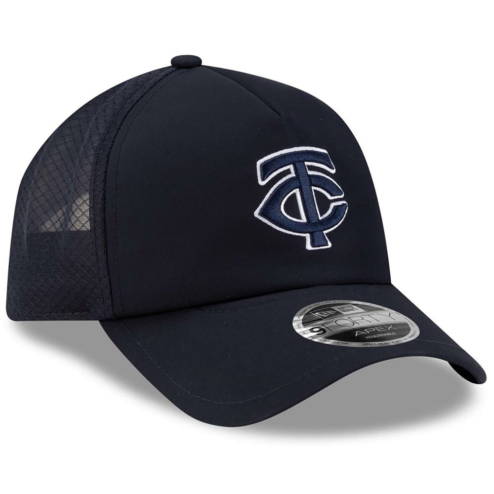 Minnesota Twins New Era 2026 Batting Practice Apex 9FORTY Adjustable Trucker Hat - Navy Hats