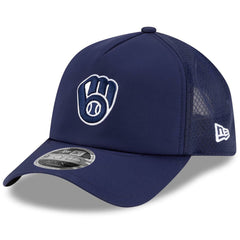 Milwaukee Brewers New Era 2026 Batting Practice Apex 9FORTY Adjustable Trucker Hat - Navy Hats