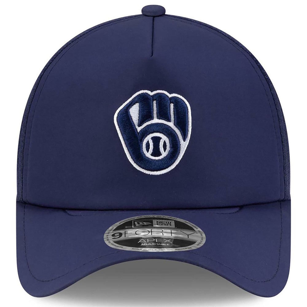 Milwaukee Brewers New Era 2026 Batting Practice Apex 9FORTY Adjustable Trucker Hat - Navy Hats