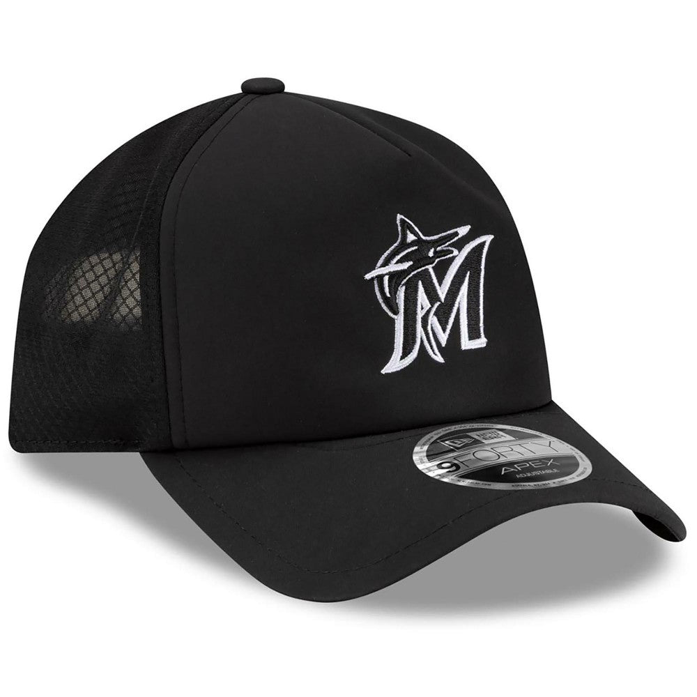Miami Marlins New Era 2026 Batting Practice Apex 9FORTY Adjustable Trucker Hat - Black Hats