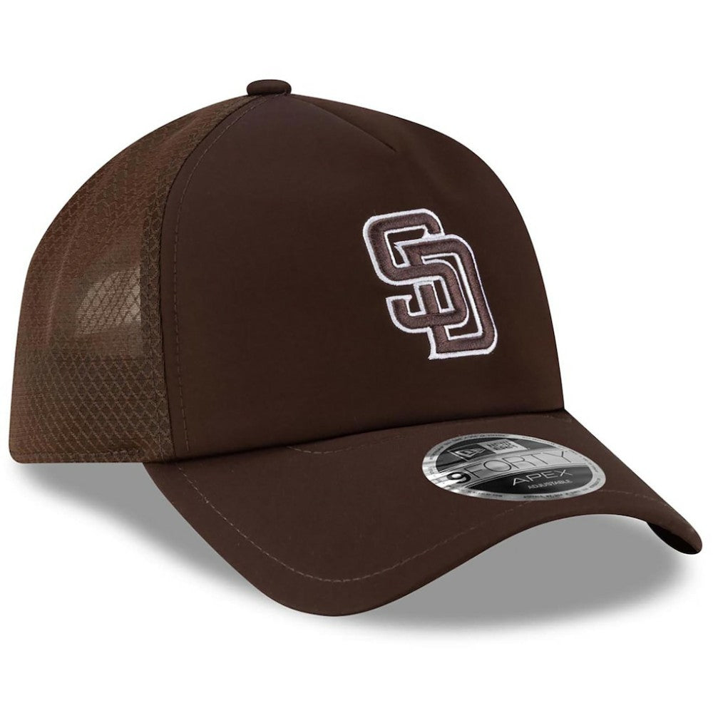 San Diego Padres New Era 2026 Batting Practice Apex 9FORTY Adjustable Trucker Hat - Brown Hats