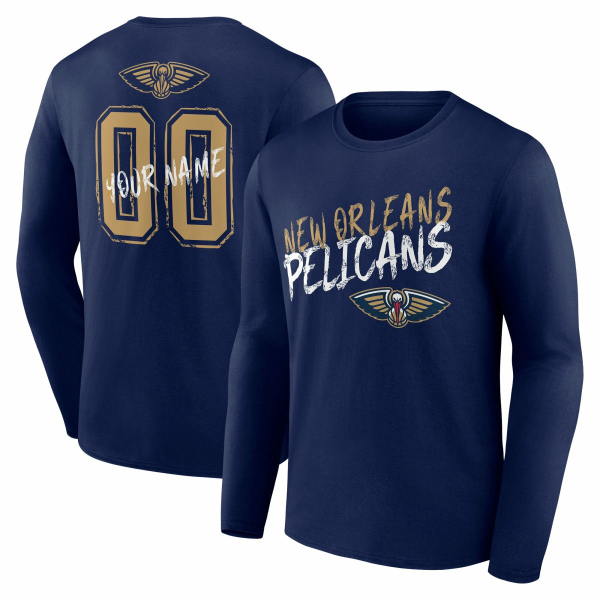 New Orleans Pelicans Hustle Custom Long Sleeve T-Shirt Navy