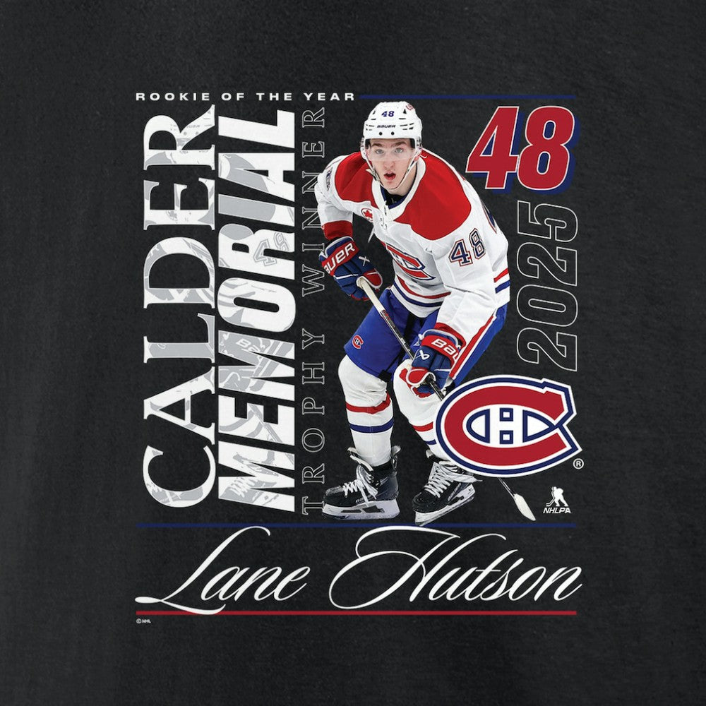 NHL Lane Hutson Montreal Canadiens 2025 Calder Memorial Trophy Winner T-Shirt - Black