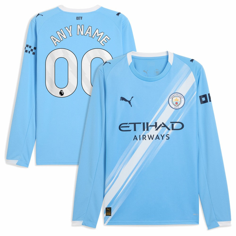Manchester City 2025/26 Home Replica Long Sleeve Custom Jersey Sky Blue sale