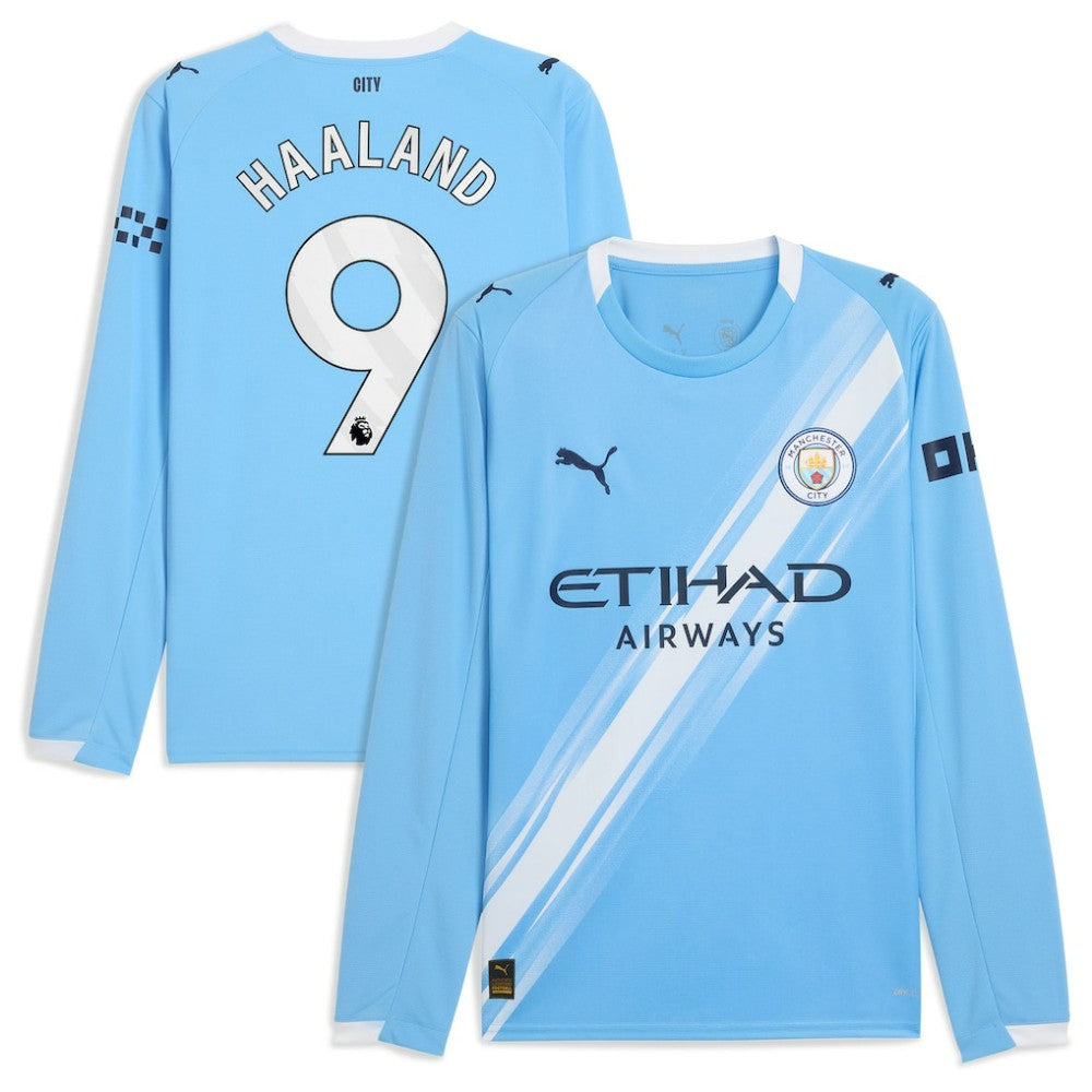 Erling Haaland Manchester City 2025/26 Home Replica Long Sleeve Player Jersey Sky Blue