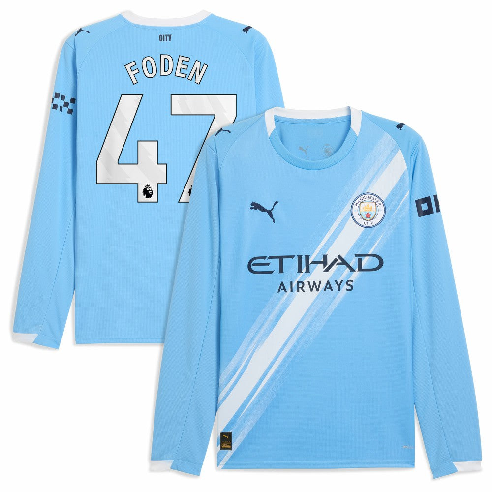 Phil Foden Manchester City 2025/26 Home Replica Long Sleeve Player Jersey Sky Blue