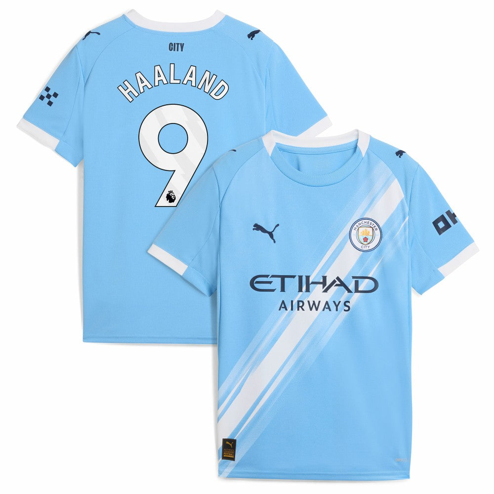 Erling Haaland Manchester City Youth 2025/26 Home Replica Player Jersey Sky Blue