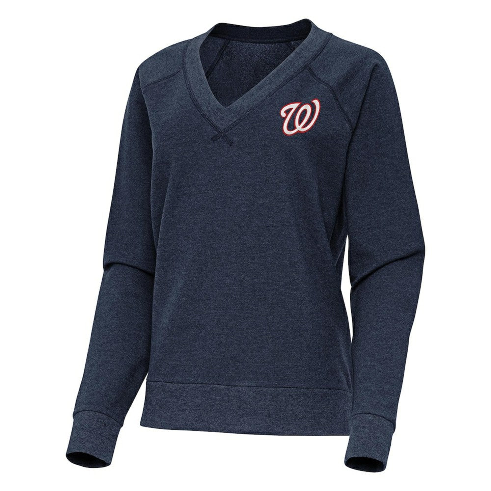 Washington Nationals Antigua Women's Varsity Tri-Blend V-Neck Long Sleeve T-Shirt - Heather Navy T-shirts