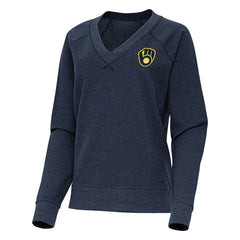 Milwaukee Brewers Antigua Women's Varsity Tri-Blend V-Neck Long Sleeve T-Shirt - Heather Navy T-shirts
