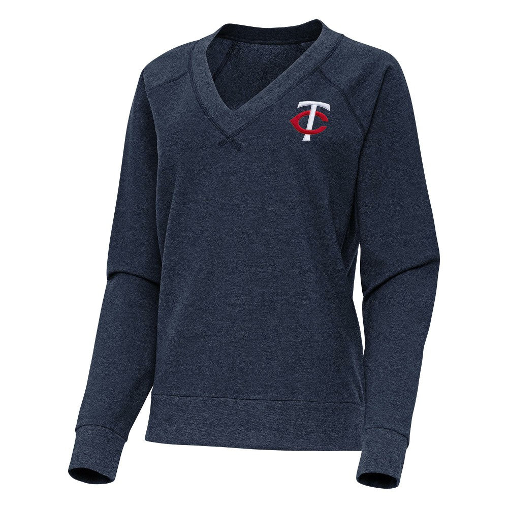 Minnesota Twins Antigua Women's Varsity Tri-Blend V-Neck Long Sleeve T-Shirt - Heather Navy T-shirts