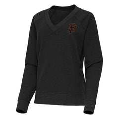 San Francisco Giants Antigua Women's Varsity Tri-Blend V-Neck Long Sleeve T-Shirt - Heather Black T-shirts
