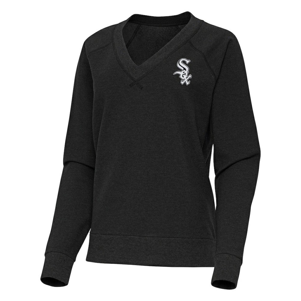 Chicago White Sox Antigua Women's Varsity Tri-Blend V-Neck Long Sleeve T-Shirt - Heather Black T-shirts