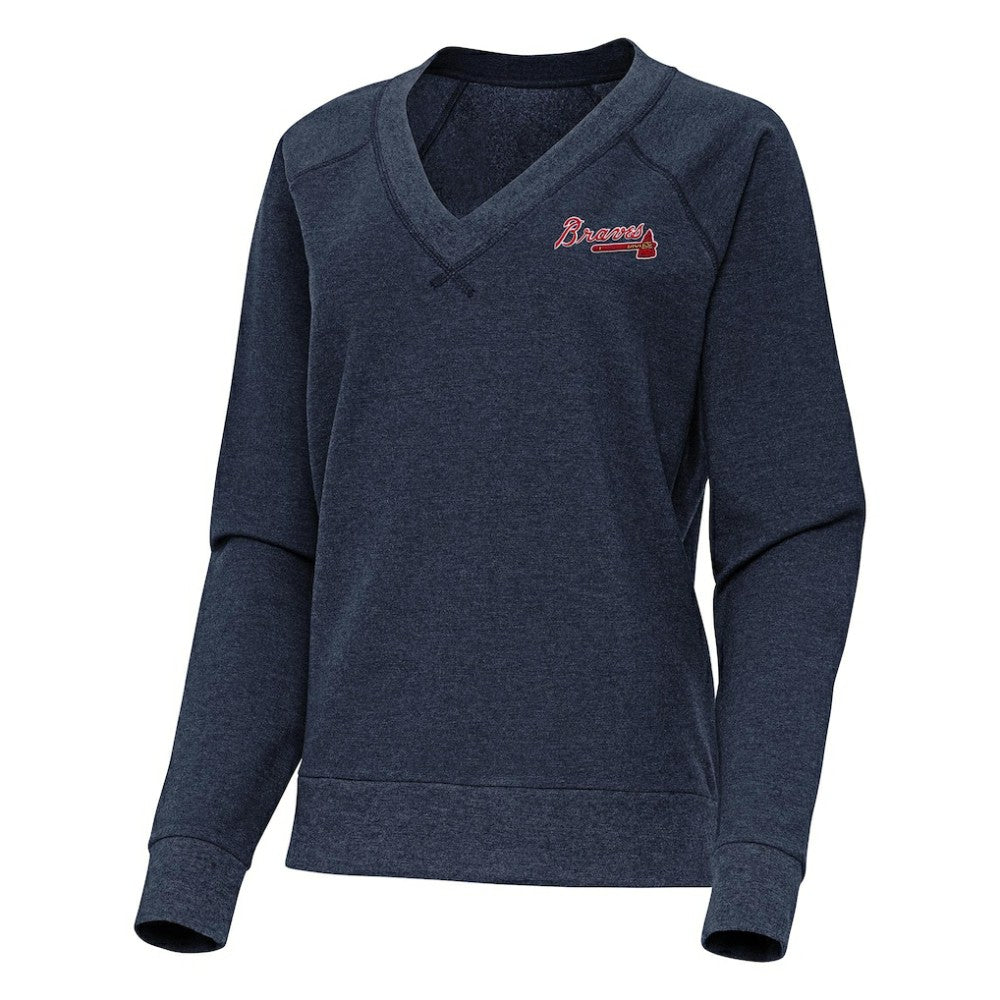 Atlanta Braves Antigua Women's Varsity Tri-Blend V-Neck Long Sleeve T-Shirt - Heather Navy T-shirts