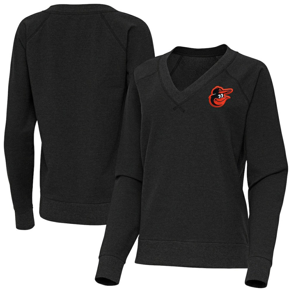 Baltimore Orioles Antigua Women's Varsity Tri-Blend V-Neck Long Sleeve T-Shirt - Heather Black T-shirts