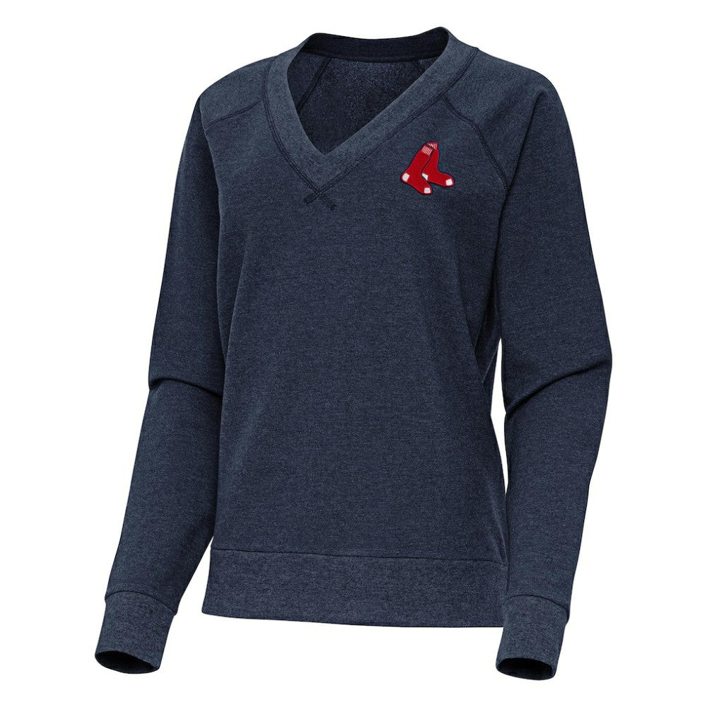 Boston Red Sox Antigua Women's Varsity Tri-Blend V-Neck Long Sleeve T-Shirt - Heather Navy T-shirts