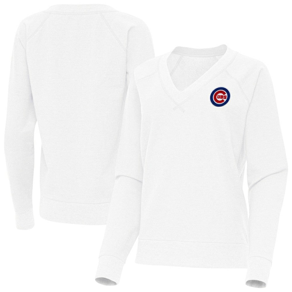 Chicago Cubs Antigua Women's Varsity Tri-Blend V-Neck Long Sleeve T-Shirt - White T-shirts