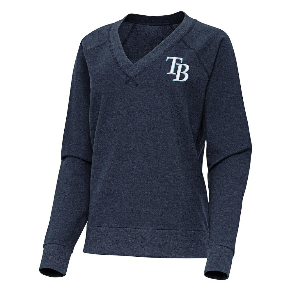Tampa Bay Rays Antigua Women's Varsity Tri-Blend V-Neck Long Sleeve T-Shirt - Heather Navy T-shirts