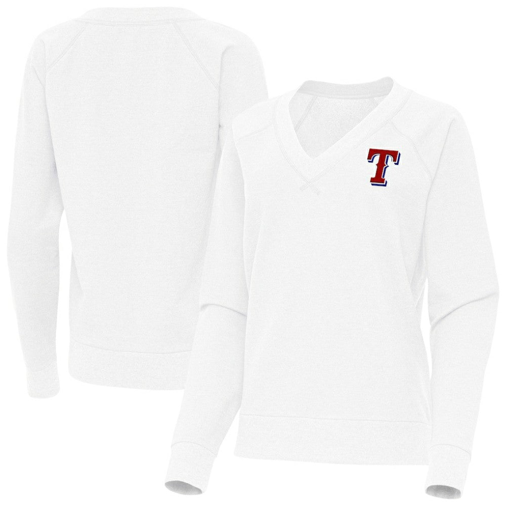 Texas Rangers Antigua Women's Varsity Tri-Blend V-Neck Long Sleeve T-Shirt - White T-shirts