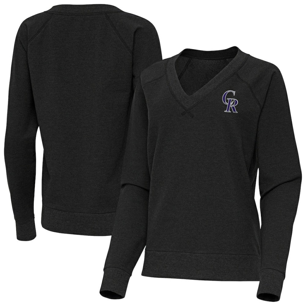 Colorado Rockies Antigua Women's Varsity Tri-Blend V-Neck Long Sleeve T-Shirt - Heather Black T-shirts