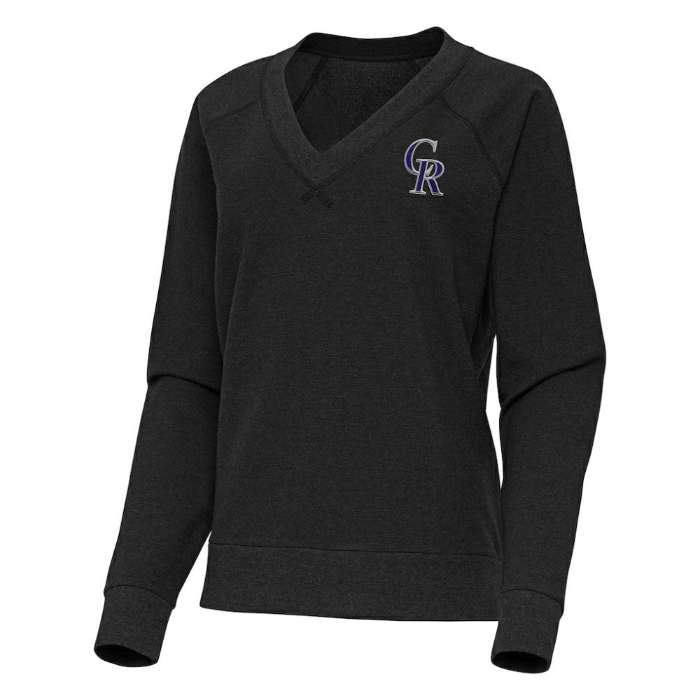 Colorado Rockies Antigua Women's Varsity Tri-Blend V-Neck Long Sleeve T-Shirt - Heather Black T-shirts