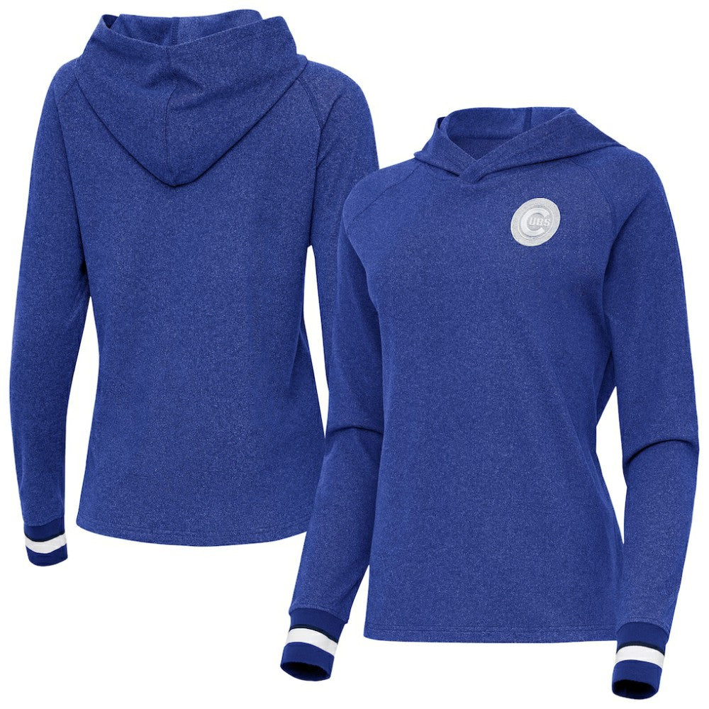 Chicago Cubs Antigua Women's Trek Pullover Hoodie - Heather Royal Hoodies