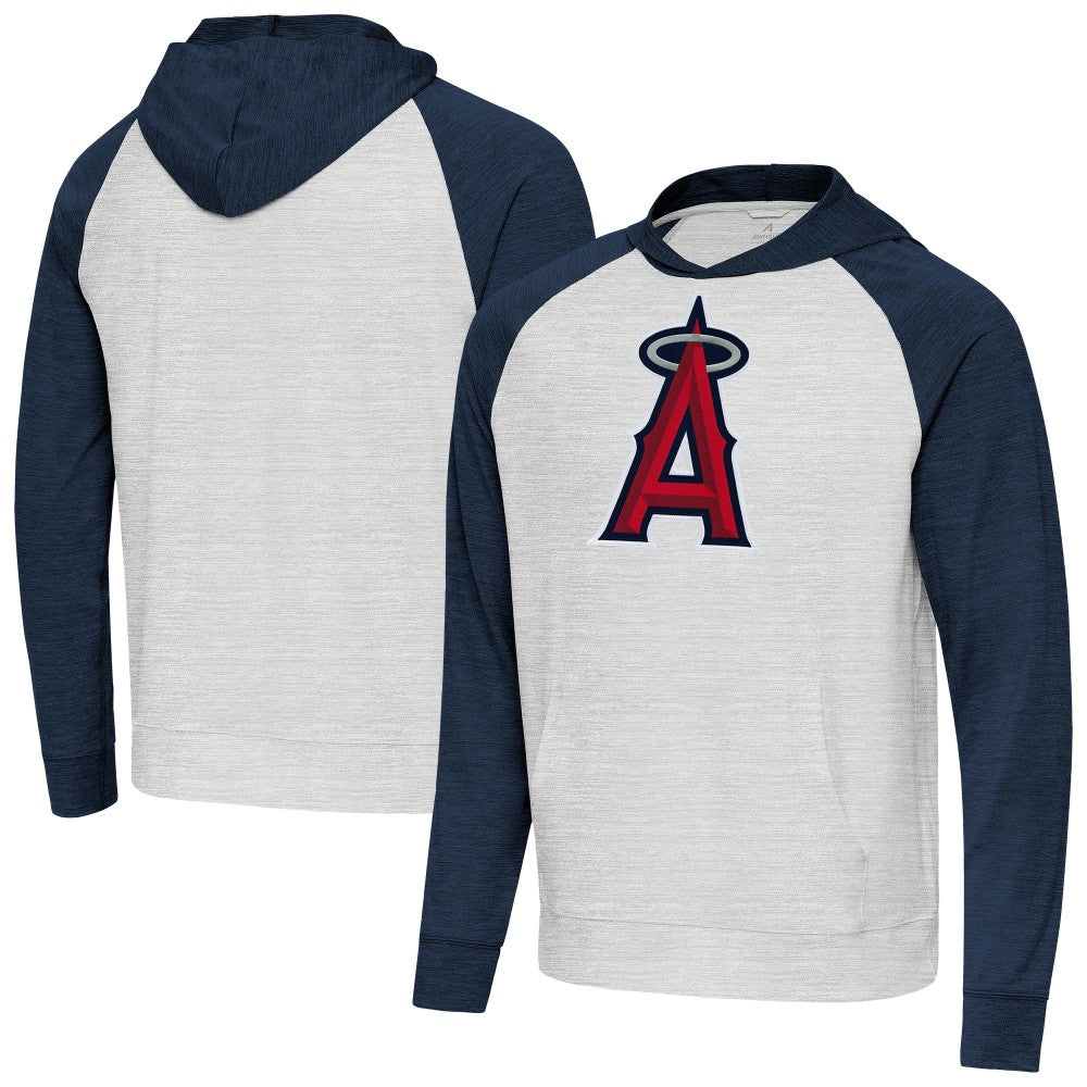 Los Angeles Angels Antigua Urgent Pullover Hoodie - Heather Navy/Gray Hoodies