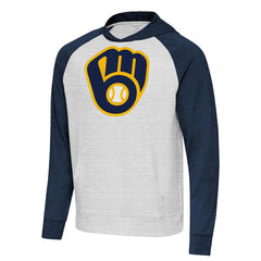 Milwaukee Brewers Antigua Urgent Pullover Hoodie - Heather Navy/Gray Hoodies