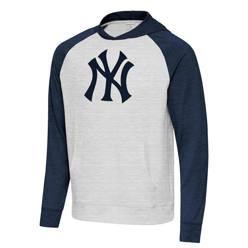 New York Yankees Antigua Urgent Pullover Hoodie - Heather Navy/Gray Hoodies
