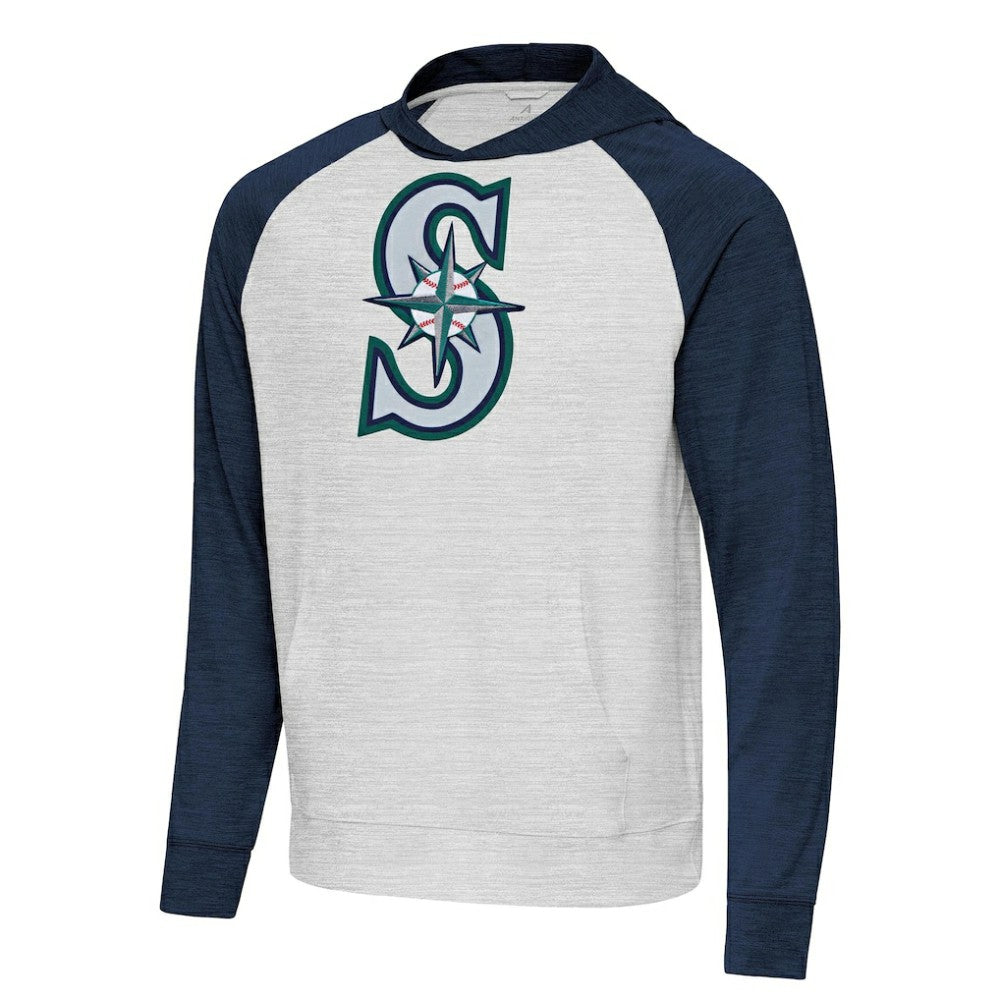 Seattle Mariners Antigua Urgent Pullover Hoodie - Heather Navy/Gray Hoodies
