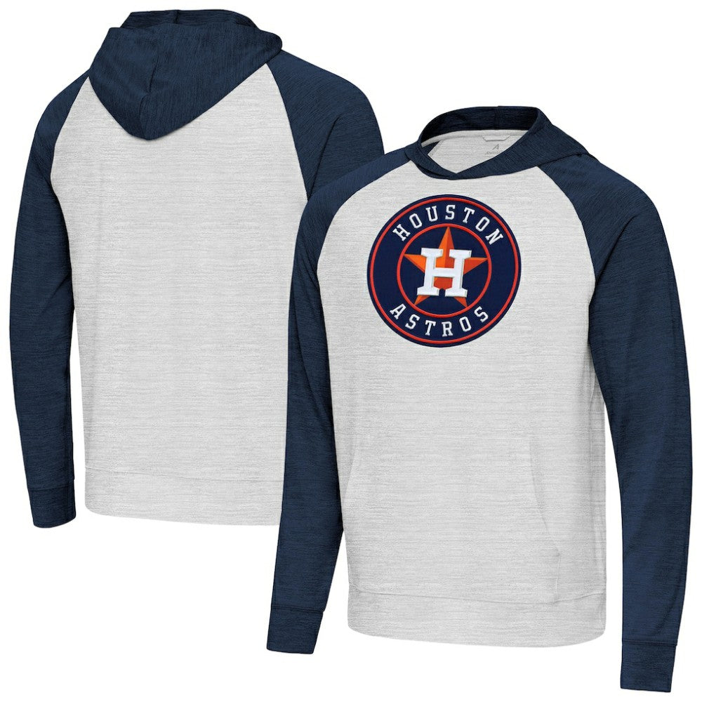 Houston Astros Antigua Urgent Pullover Hoodie - Heather Navy/Gray Hoodies