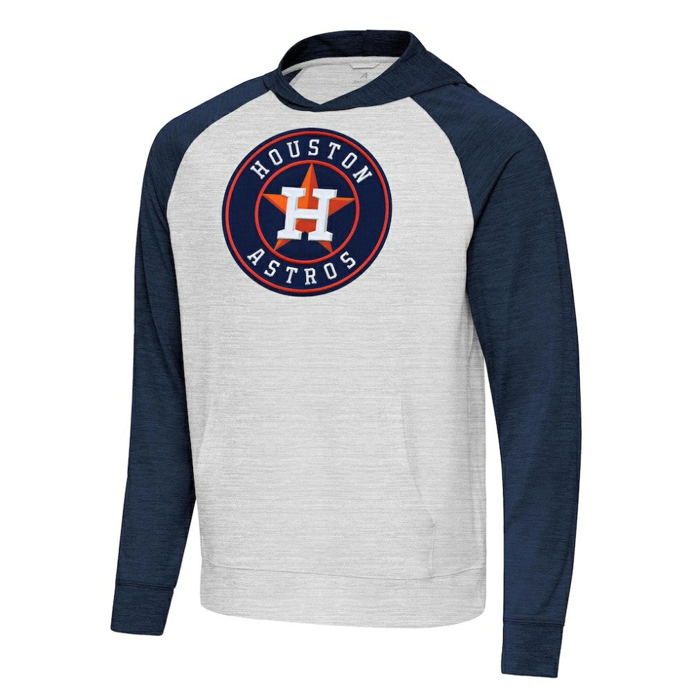 Houston Astros Antigua Urgent Pullover Hoodie - Heather Navy/Gray Hoodies