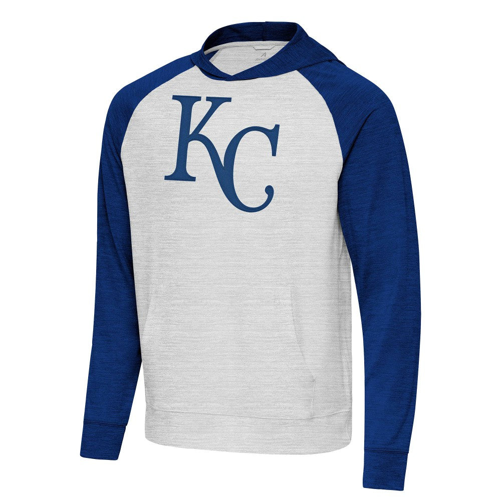 Kansas City Royals Antigua Urgent Pullover Hoodie - Royal/Gray Hoodies