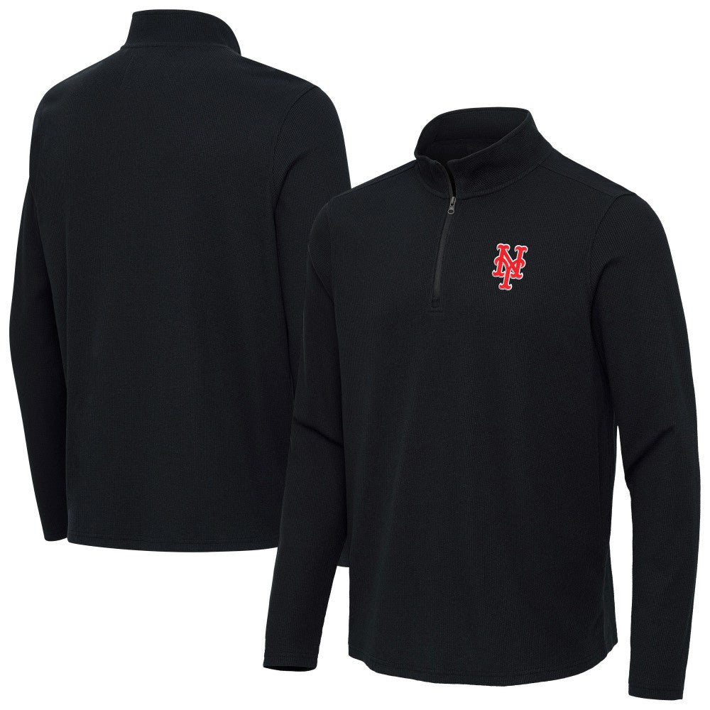 New York Mets Antigua Sync Tri-Blend Quarter-Zip Pullover - Heather Black Pullover