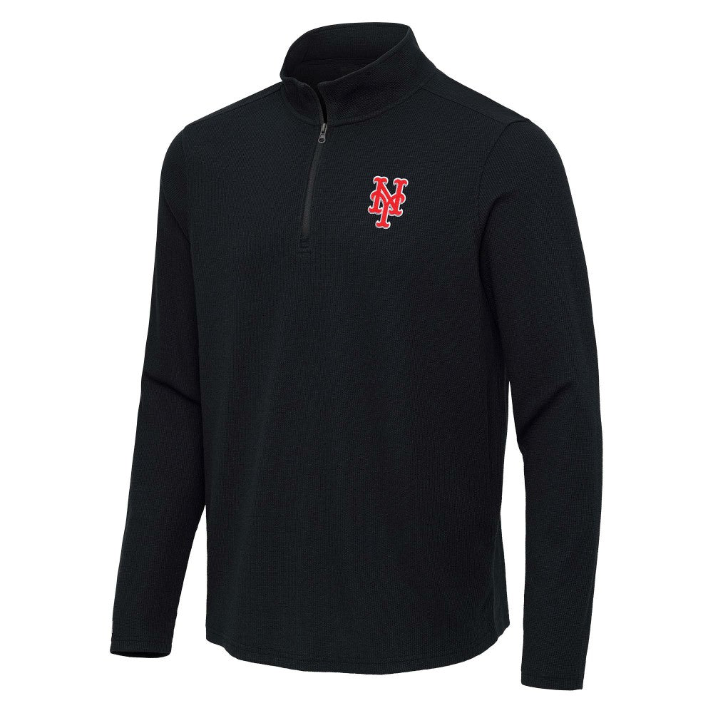 New York Mets Antigua Sync Tri-Blend Quarter-Zip Pullover - Heather Black Pullover