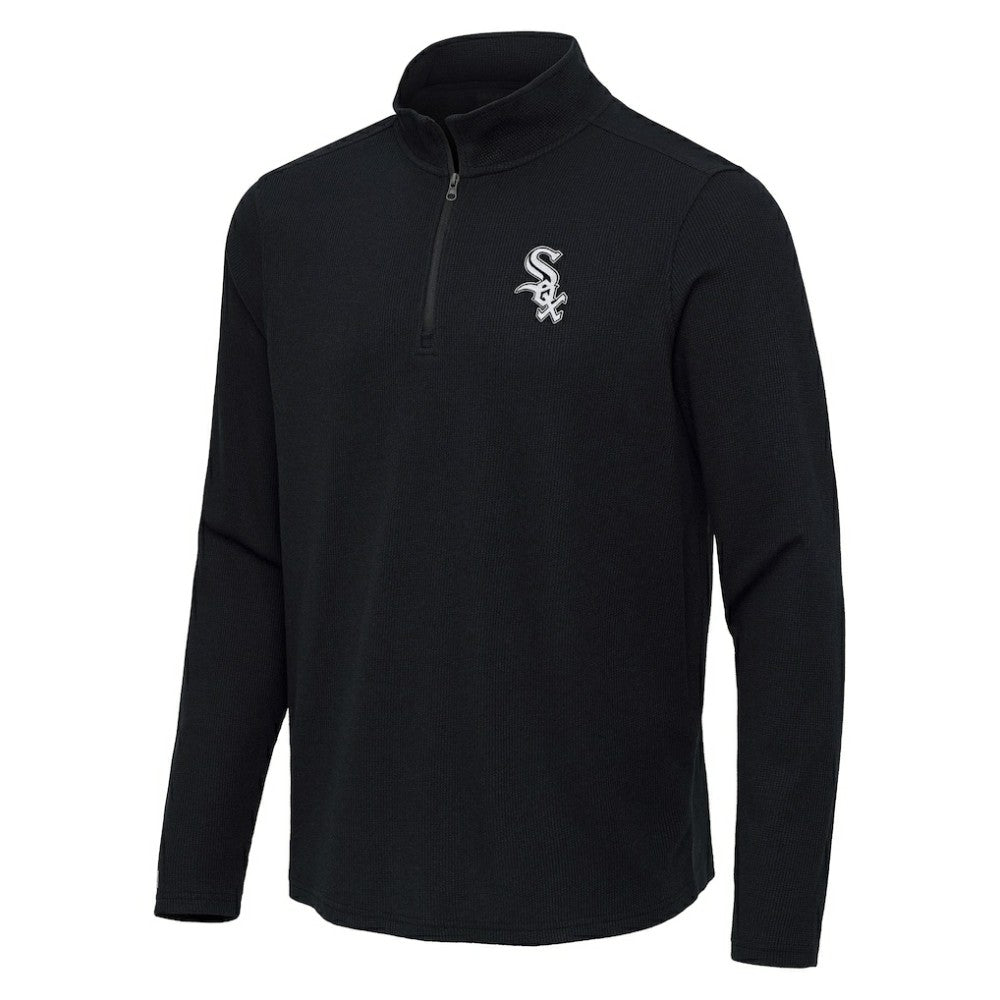 Chicago White Sox Antigua Sync Tri-Blend Quarter-Zip Pullover - Heather Black Pullover