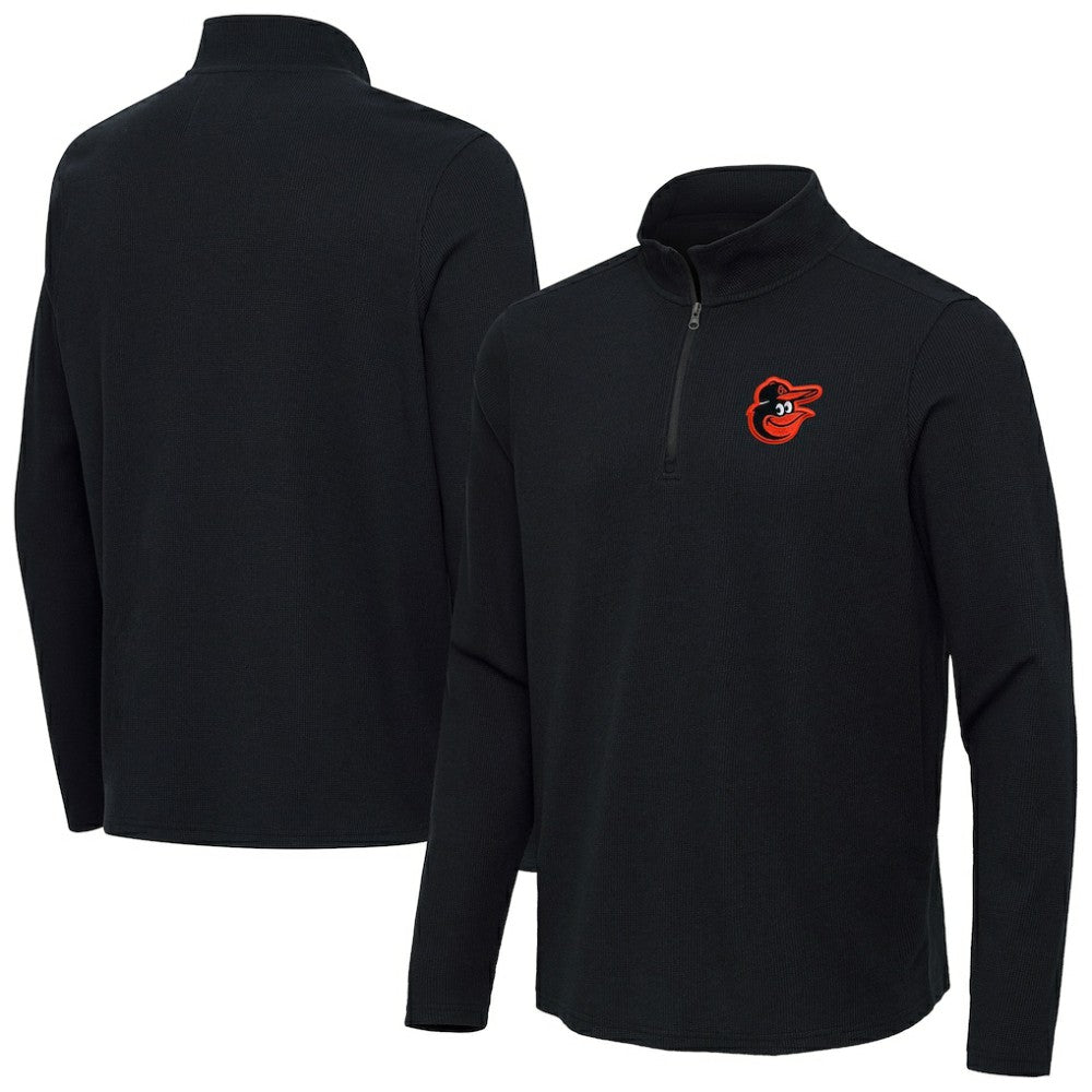 Baltimore Orioles Antigua Sync Tri-Blend Quarter-Zip Pullover - Heather Black Pullover